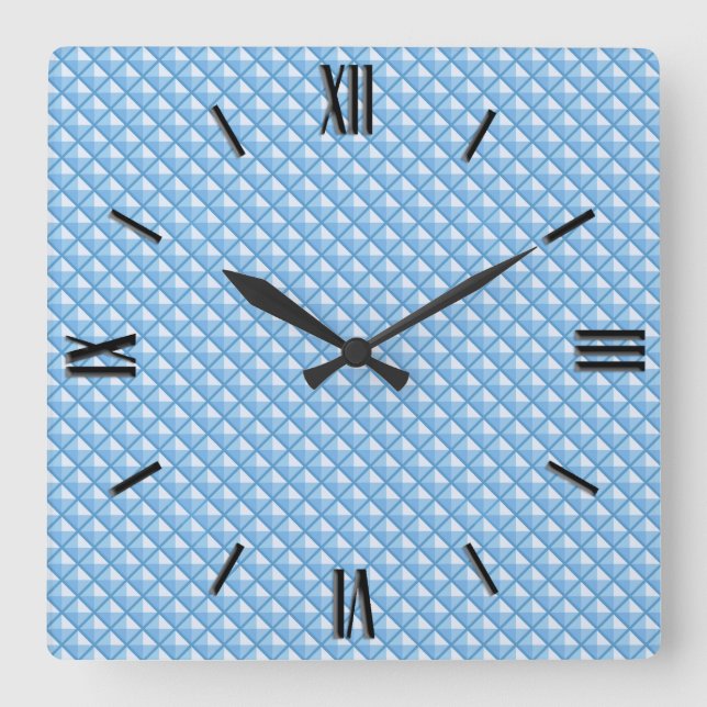 Sky blue, enamel look, studded grid square wall clock (Front)