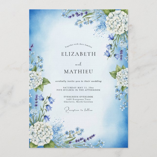 Sky Blue Ethereal Floral Wedding Invitation (Front)