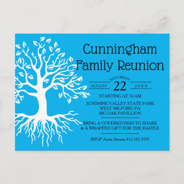 Sky Blue Family Reunion Family Tree Silhouette Invitation Postcard (Front)