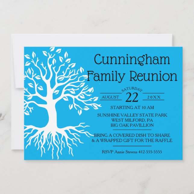 Sky Blue Family Reunion Family Tree Silhouette Save The Date (Front)