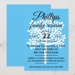 Sky Blue Family Reunion White Tree Silhouette Invitation