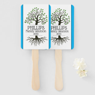 Sky Blue Family Tree Family Reunion Hand Fan