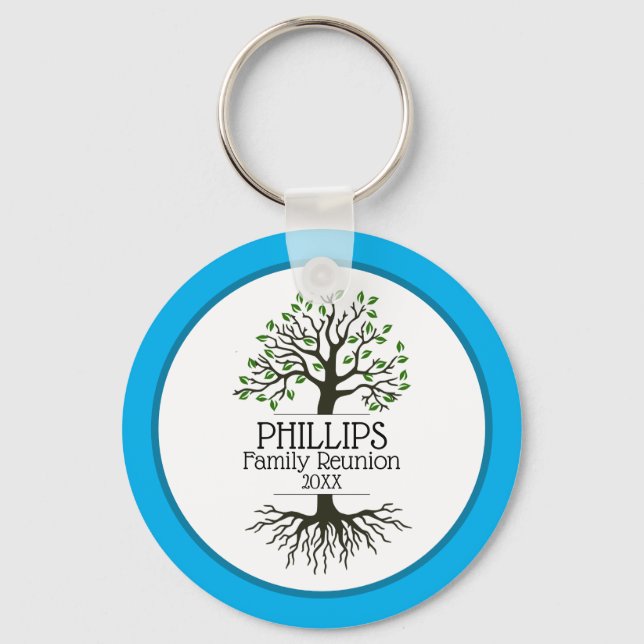 Sky Blue Family Tree Family Reunion Key Ring (Front)