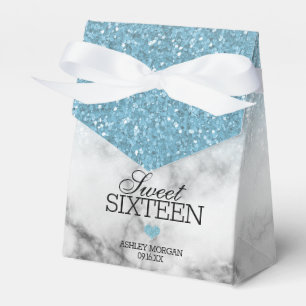 Sky Blue Faux Glitter/Marble Sweet 16 Favour Box