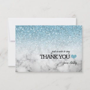 Sky Blue Faux Glitter/Marble Sweet 16 Thank You Card