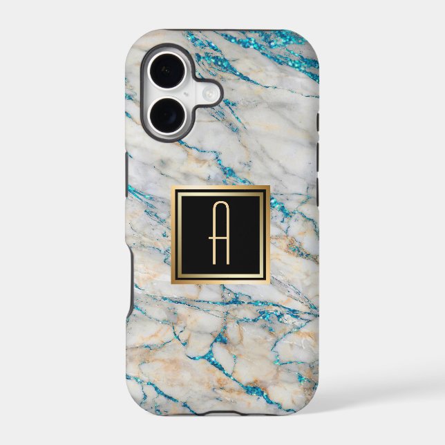 Sky Blue Faux Marble Gold Monogram (Back)