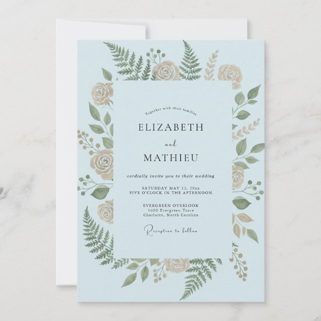 Sky Blue Fern Arch Wedding Invitation (Front)