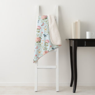 Sky Blue Floral Butterfly Blanket