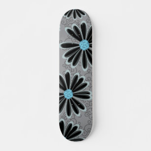 Sky Blue Floral Dotted Tribal Daisy Tattoo Pattern Skateboard