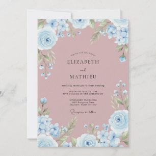 Sky Blue Floral Flourish Wedding Invitation