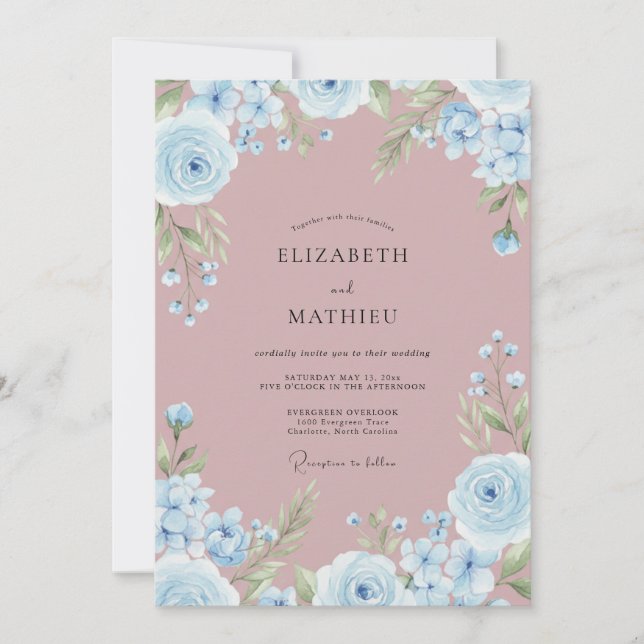 Sky Blue Floral Flourish Wedding Invitation (Front)