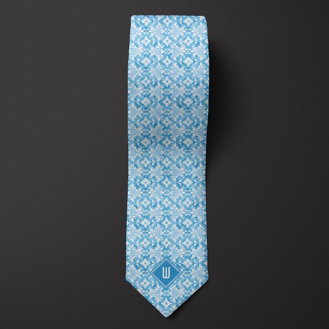 Sky Blue Floral Monogram Tie (Creator Uploaded)
