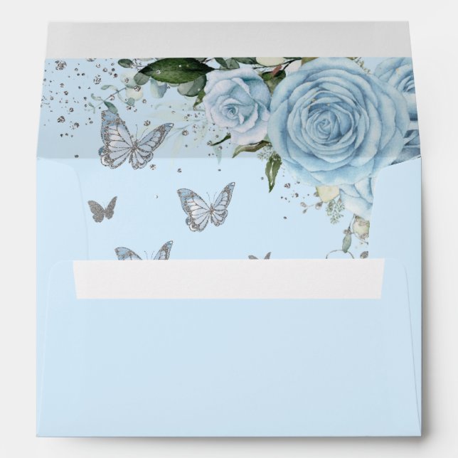 Sky Blue Floral Princess Dress Silver Quinceañera Envelope (Back (Bottom))