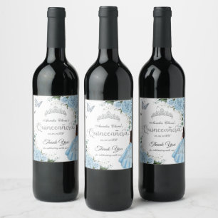 Sky Blue Floral Princess Dress Silver Quinceañera Wine Label