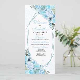 Sky Blue Floral Quinceanera Program Invitation