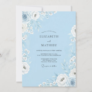 Sky Blue Floral Romance Wedding Invitation
