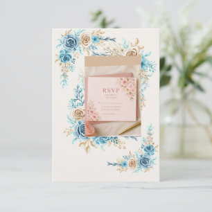 Sky Blue Floral RSVP Card Elegant Wedding Response