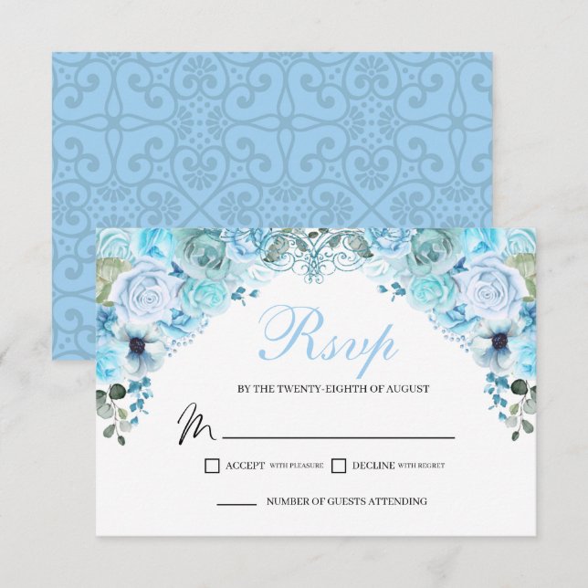 Sky Blue Floral RSVP Enclosure Card (Front/Back)