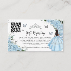 Sky Blue Floral Silver Quinceañera Gift Registry Enclosure Card
