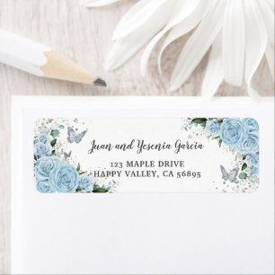 Sky Blue Floral Silver Quinceañera Return Address