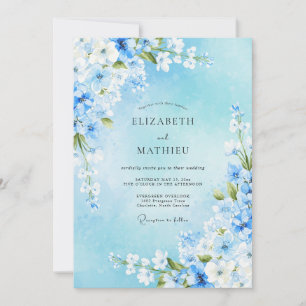 Sky Blue Floral Spring Wedding Invitation
