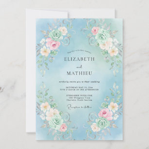 Sky Blue Floral Swirl Wedding Invitation