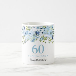 Sky Blue Floral Watercolor 60th Birthday Party Coffee Mug
