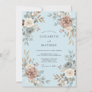 Sky Blue Floral Wedding Invitation
