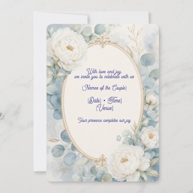 Sky Blue Floral Wedding Invitation (Front)