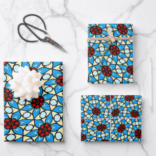 Sky Blue Flower Pattern Wrapping Paper Sheet