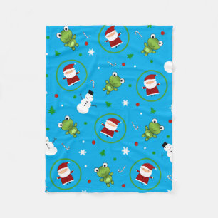 Sky blue frogs santa claus snowman pattern fleece blanket