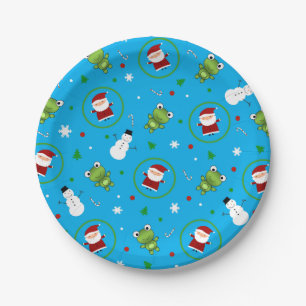 Sky blue frogs santa claus snowman pattern paper plate