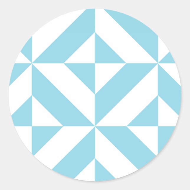 Sky Blue Geometric Deco Cube Pattern Classic Round Sticker (Front)