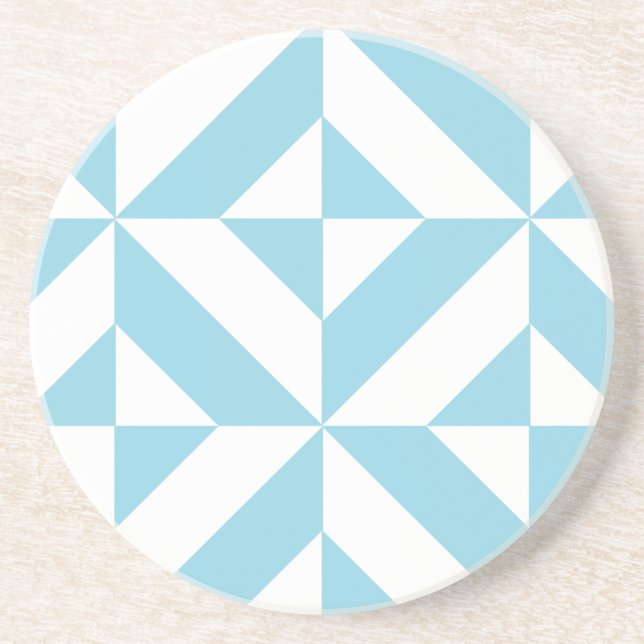 Sky Blue Geometric Deco Cube Pattern Coaster (Front)