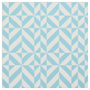Sky Blue Geometric Deco Cube Pattern Fabric