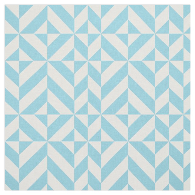 Sky Blue Geometric Deco Cube Pattern Fabric (Swatch)