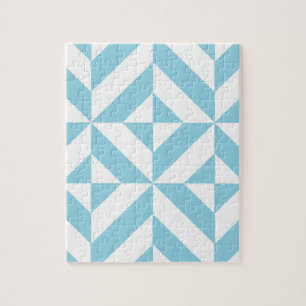 Sky Blue Geometric Deco Cube Pattern Jigsaw Puzzle
