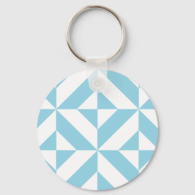Sky Blue Geometric Deco Cube Pattern Key Ring (Front)
