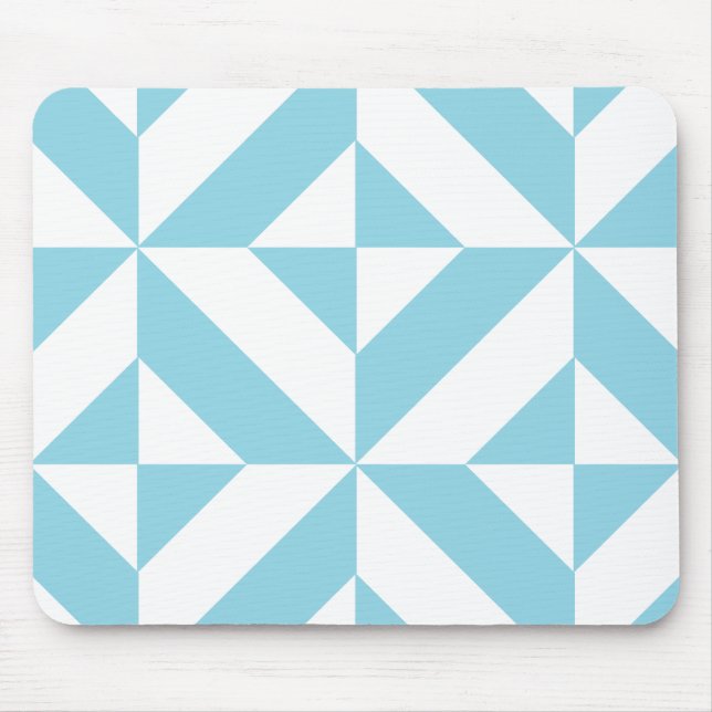 Sky Blue Geometric Deco Cube Pattern Mouse Mat (Front)