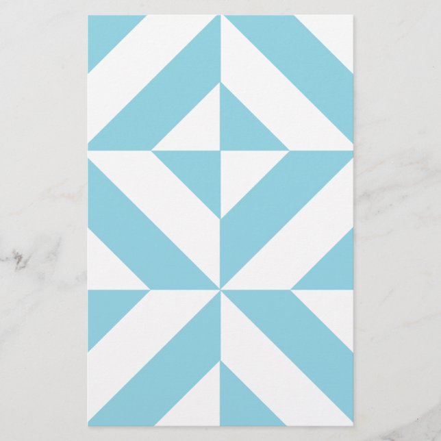 Sky Blue Geometric Deco Cube Pattern Stationery (Front)