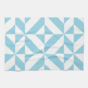 Sky Blue Geometric Deco Cube Pattern Tea Towel