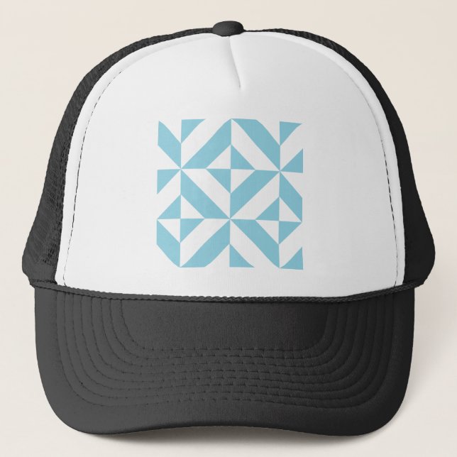 Sky Blue Geometric Deco Cube Pattern Trucker Hat (Front)