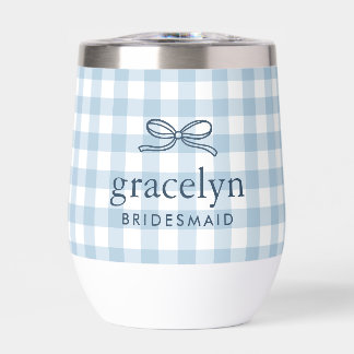 Sky Blue Gingham Bow Monogram Bridesmaid Gift