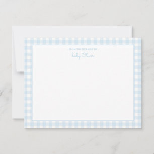 Sky Blue Gingham check Baby boy Flat Thank You Card