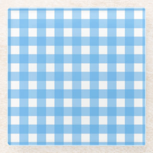 Sky blue gingham glass coaster