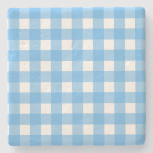 Sky blue gingham stone coaster