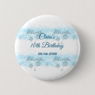 Sky blue glitter add birthday date name year siple 6 cm round badge