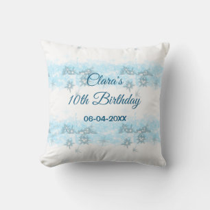Sky blue glitter add birthday date name year siple cushion