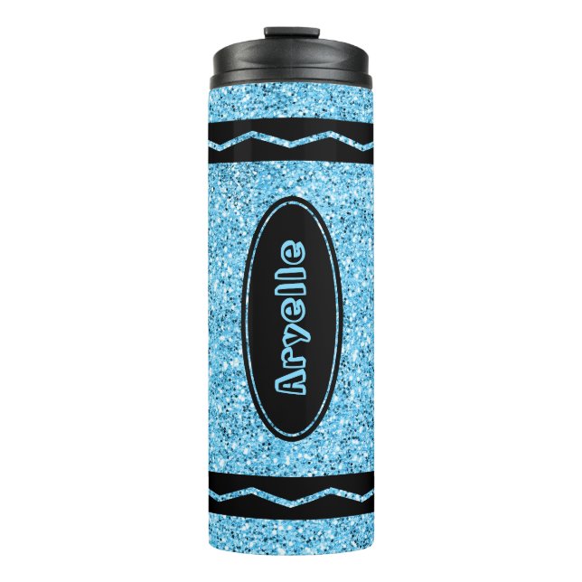 Sky Blue Glitter Crayon Custom Name Drink Tumbler (Front)