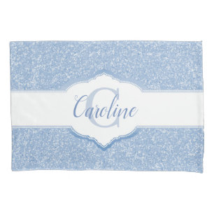 Sky Blue Glitter Monogram Pillowcase